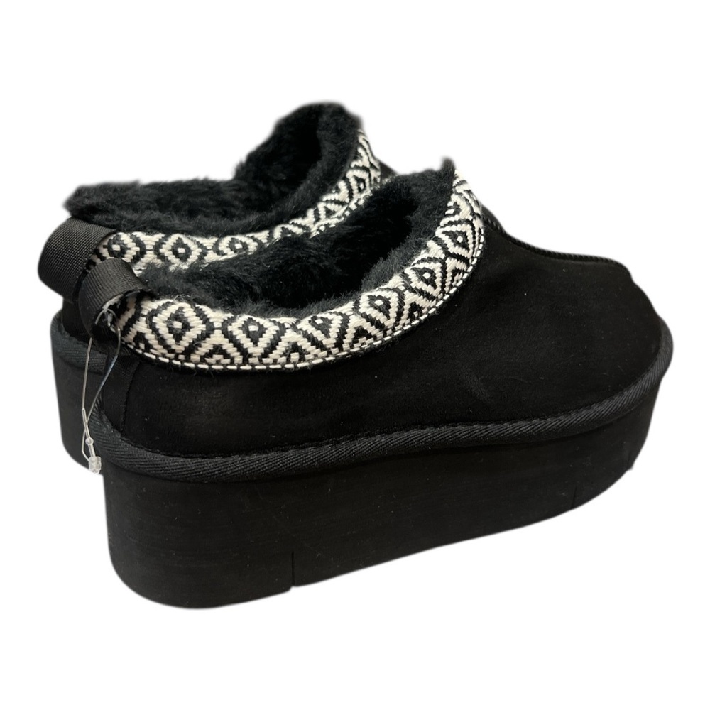 Rock & Candy black faux suede platform Geometric Trim slippers SZ 7 New